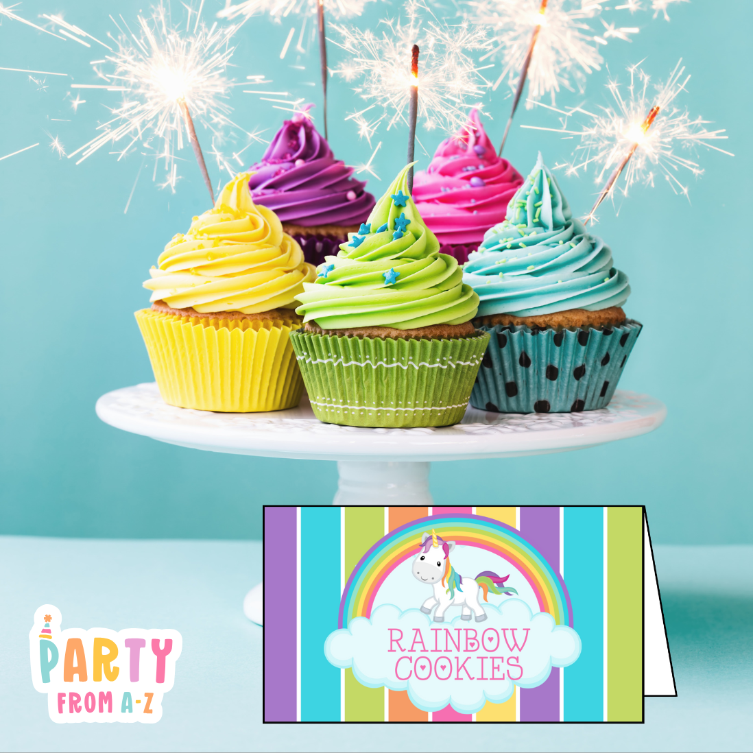 Personalised Birthday Party Candy & Lolly Food Cards | Party Decor UNICORN RAINBOW PRINTED