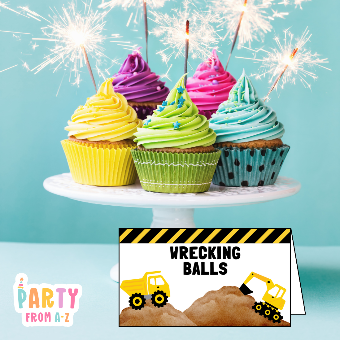 Personalised Birthday Party Candy & Lolly Food Cards | Party Decor CONSTRUCTION PRINTED