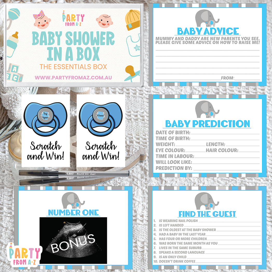 Baby Shower In A Box "The Essentials Box" GAMES, ADVICE & PREDICTION CARDS