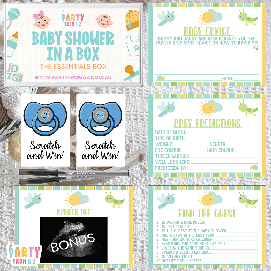 Baby Shower In A Box "The Essentials Box" GAMES, ADVICE & PREDICTION CARDS