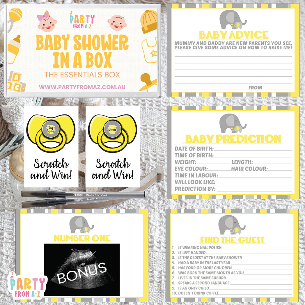 Baby Shower In A Box "The Essentials Box" GAMES, ADVICE & PREDICTION CARDS