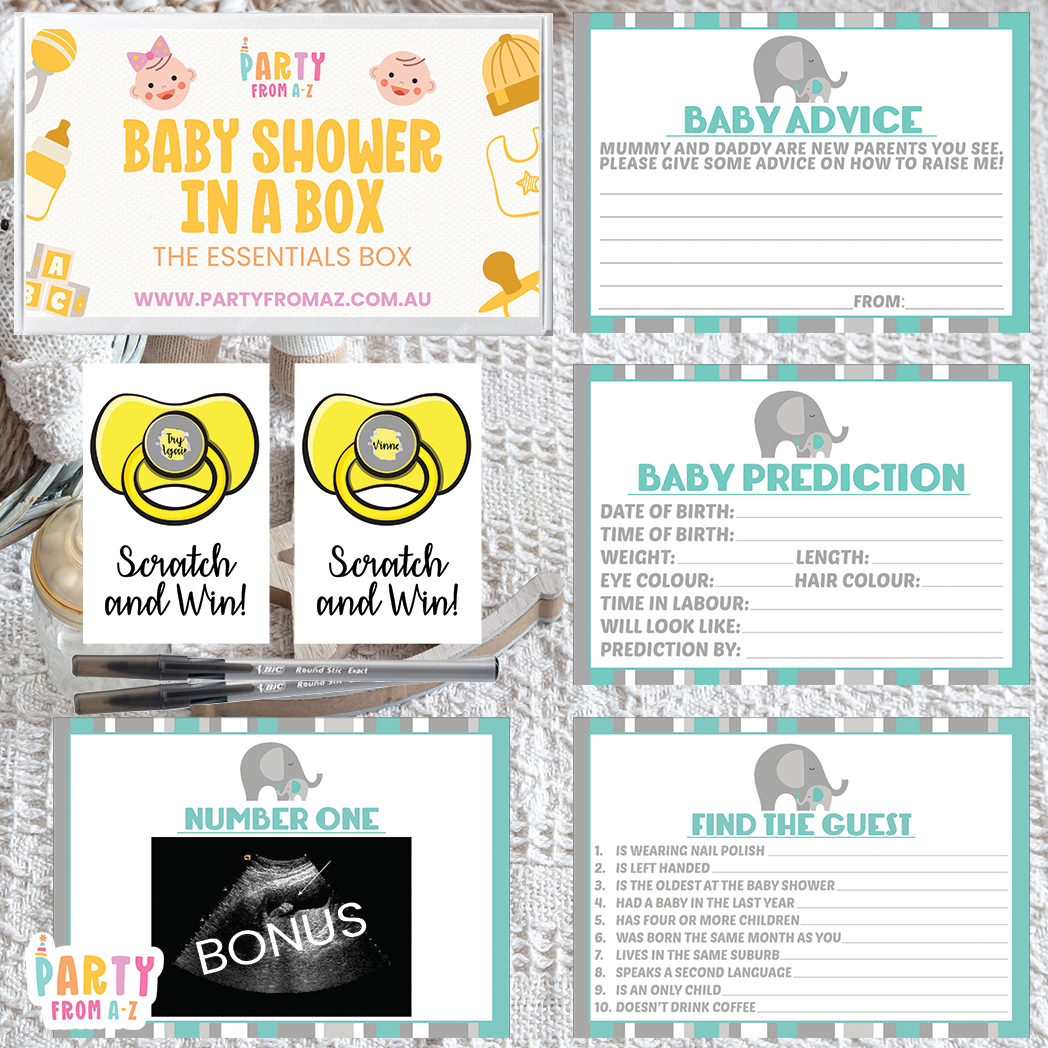 Baby Shower In A Box "The Essentials Box" GAMES, ADVICE & PREDICTION CARDS