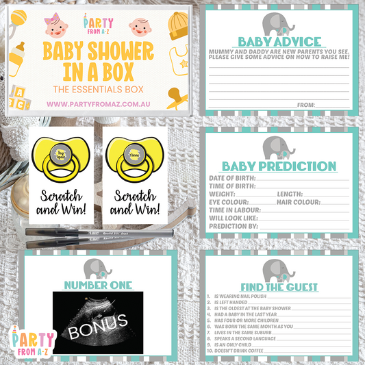 Baby Shower In A Box "The Essentials Box" GAMES, ADVICE & PREDICTION CARDS