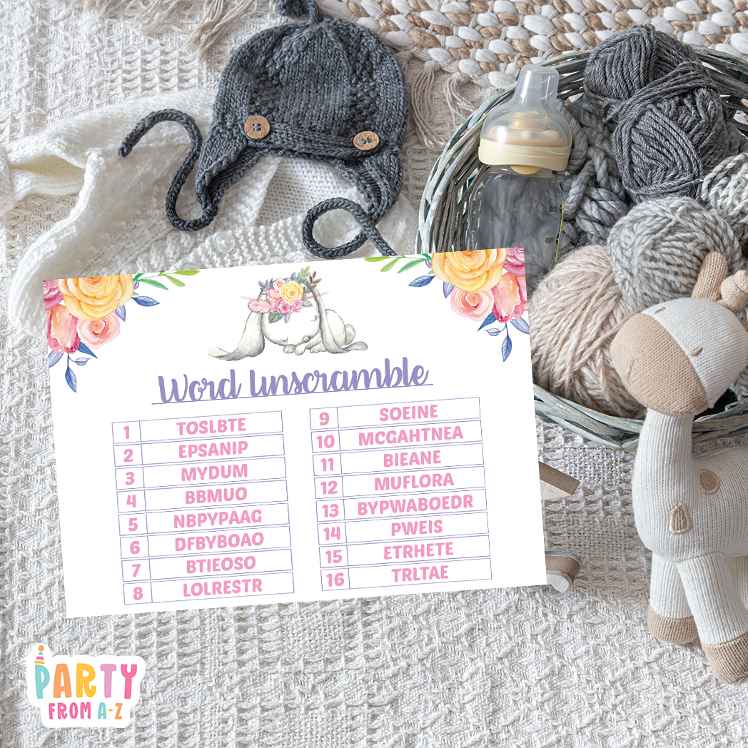Baby Shower Word Unscramble