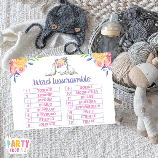 Baby Shower Word Unscramble