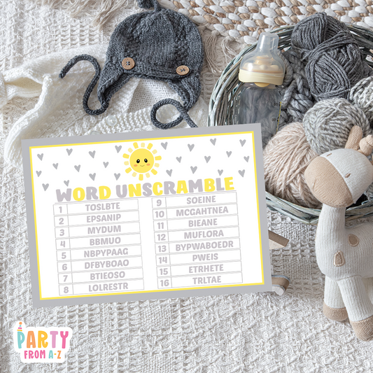 Baby Shower Word Unscramble