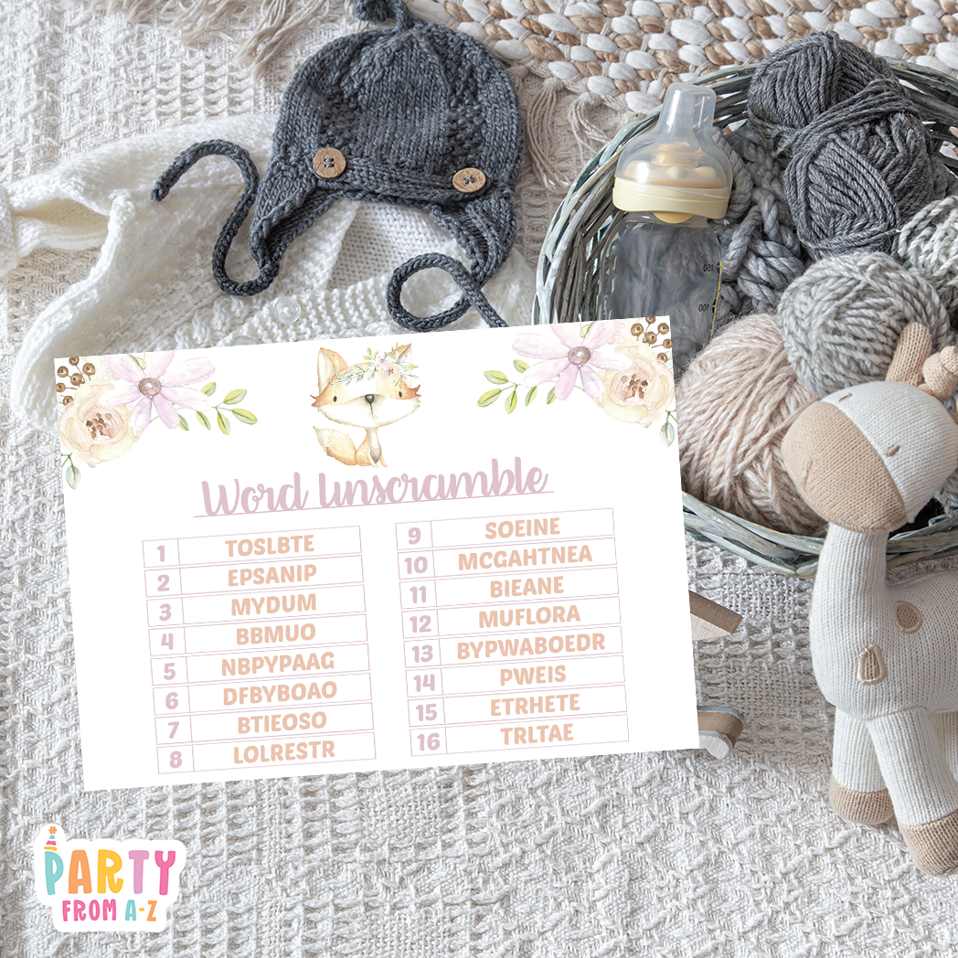 Baby Shower Word Unscramble