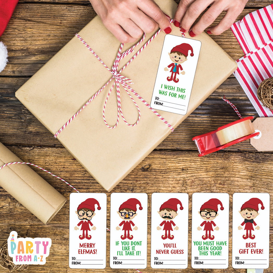 12 Pack Adhesive Gift Tags Labels Cheeky Elf Design 1