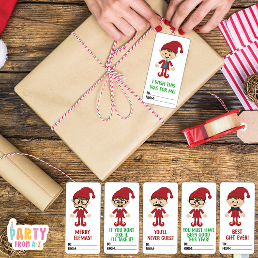 12 Pack Adhesive Gift Tags Labels Cheeky Elf Design 1