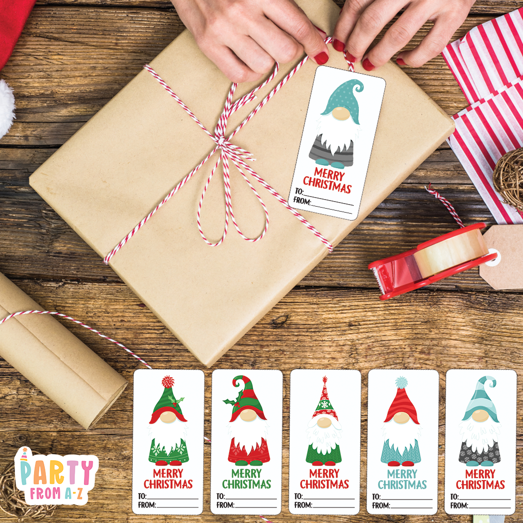 12 Pack Adhesive Gift Tags Labels Gnome Traditional