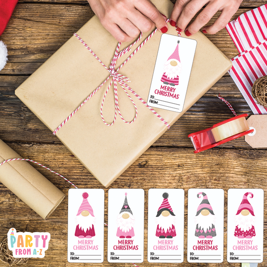 12 Pack Adhesive Gift Tags Labels Pink Gnome