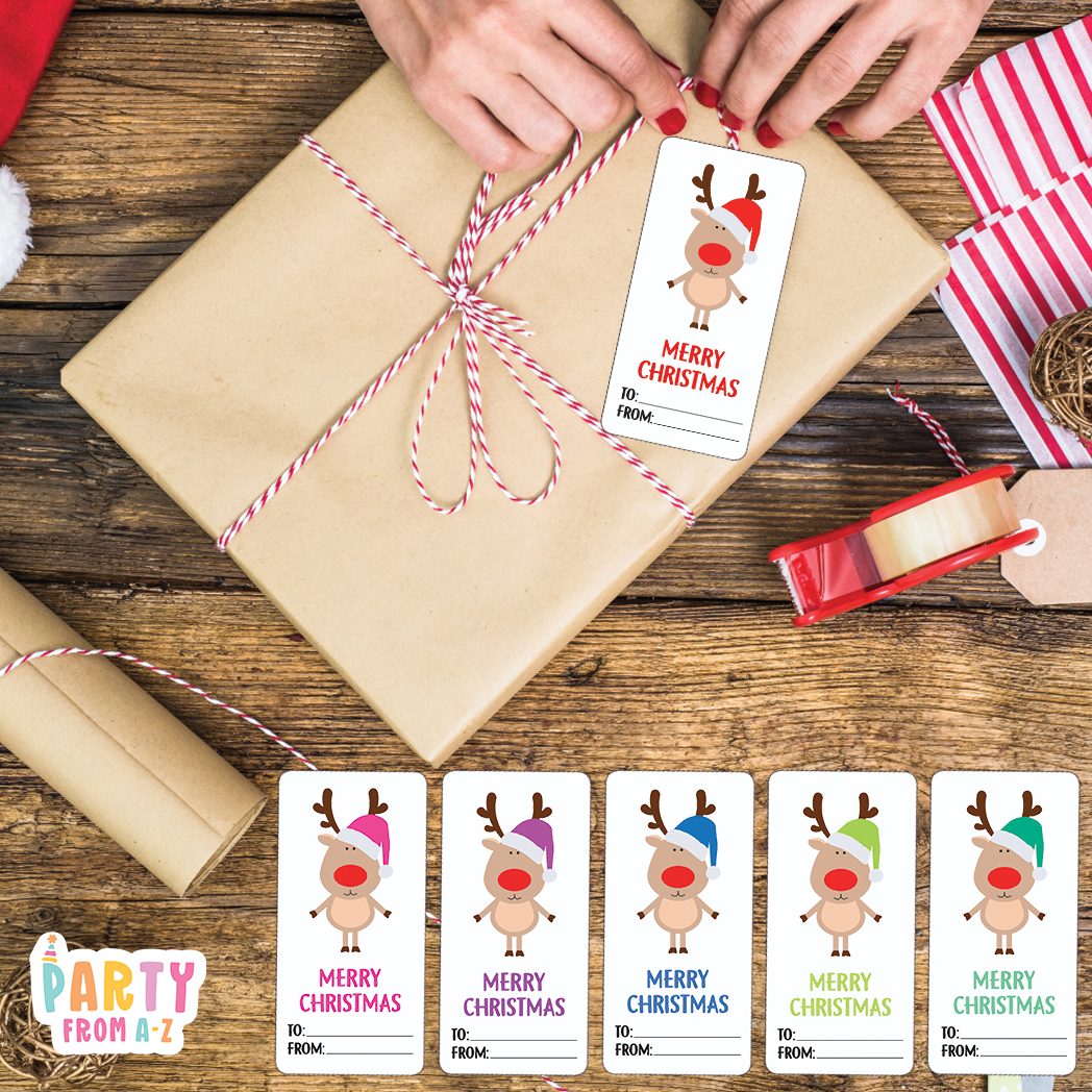 12 Pack Adhesive Gift Tags Labels Reindeer
