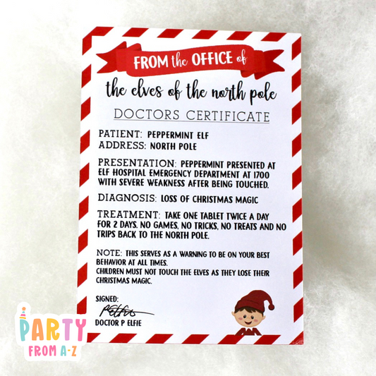 Christmas BOY Elf Medicine Doctor/Sick/Script ONLY Certificate Elf Prop Elf Antics