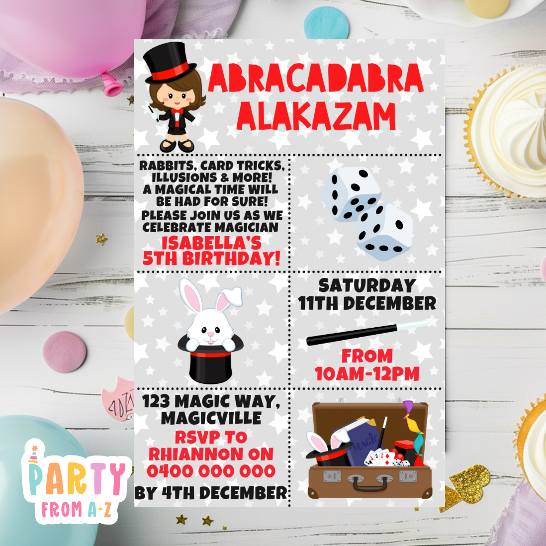 Kids Birthday Party Invites Boys Printed or Edit it Canva Girly Theme