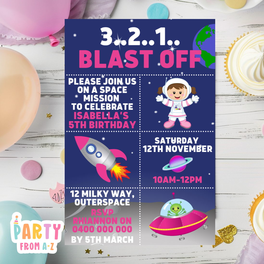 Kids Birthday Party Invites Boys Printed or Edit it Canva Girly Theme