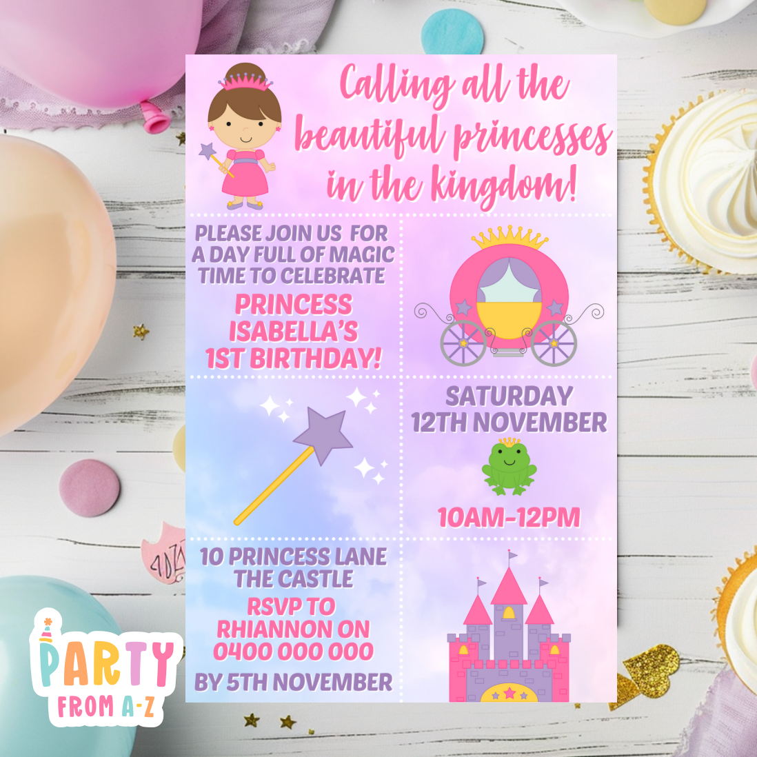 Kids Birthday Party Invites Boys Printed or Edit it Canva Girly Theme