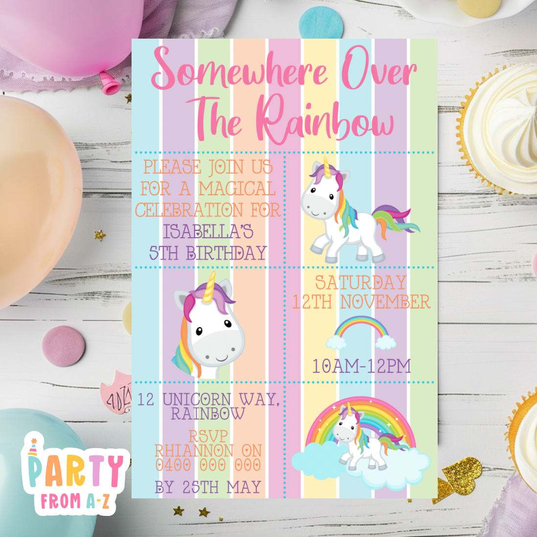 Kids Birthday Party Invites Boys Printed or Edit it Canva Girly Theme