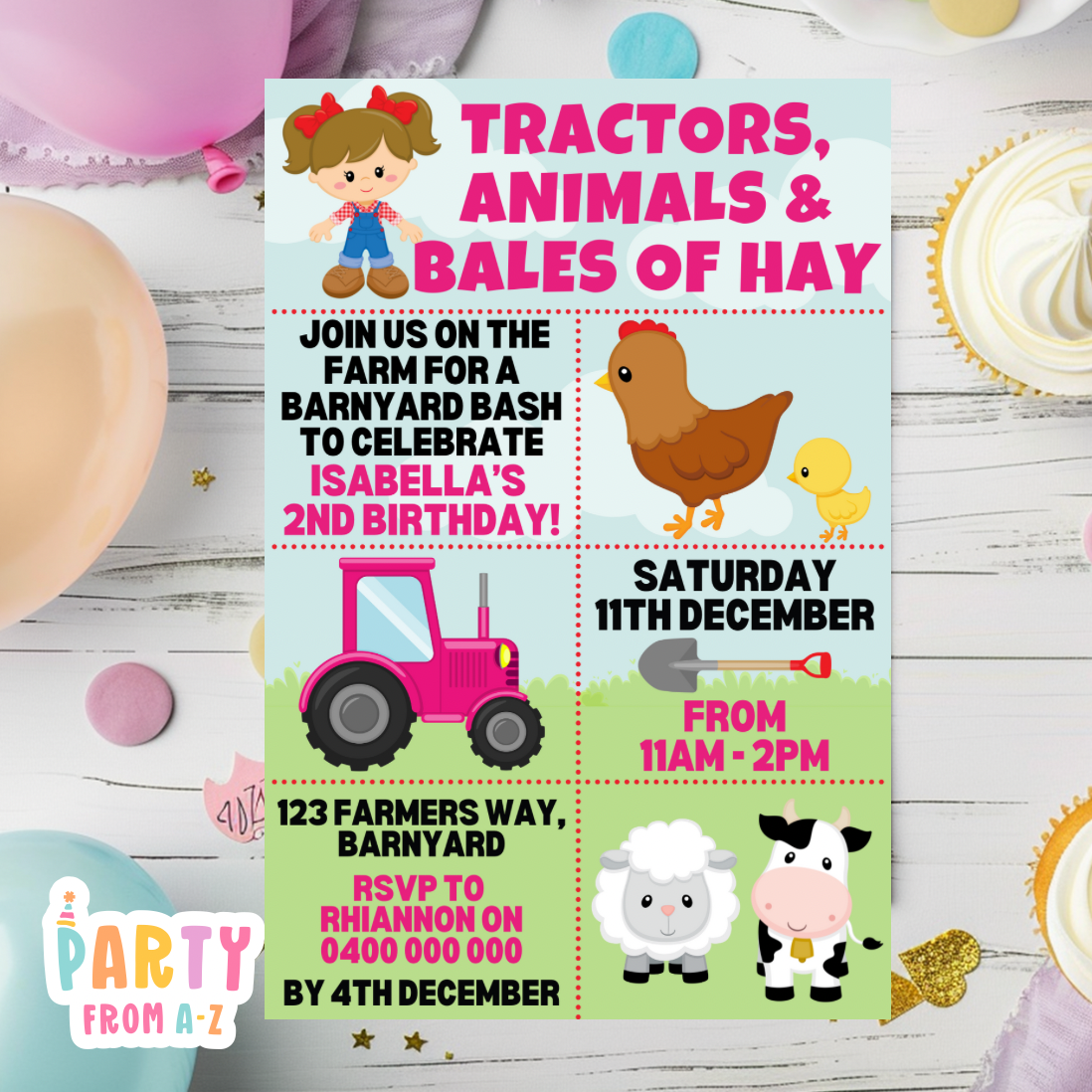 Kids Birthday Party Invites Boys Printed or Edit it Canva Girly Theme