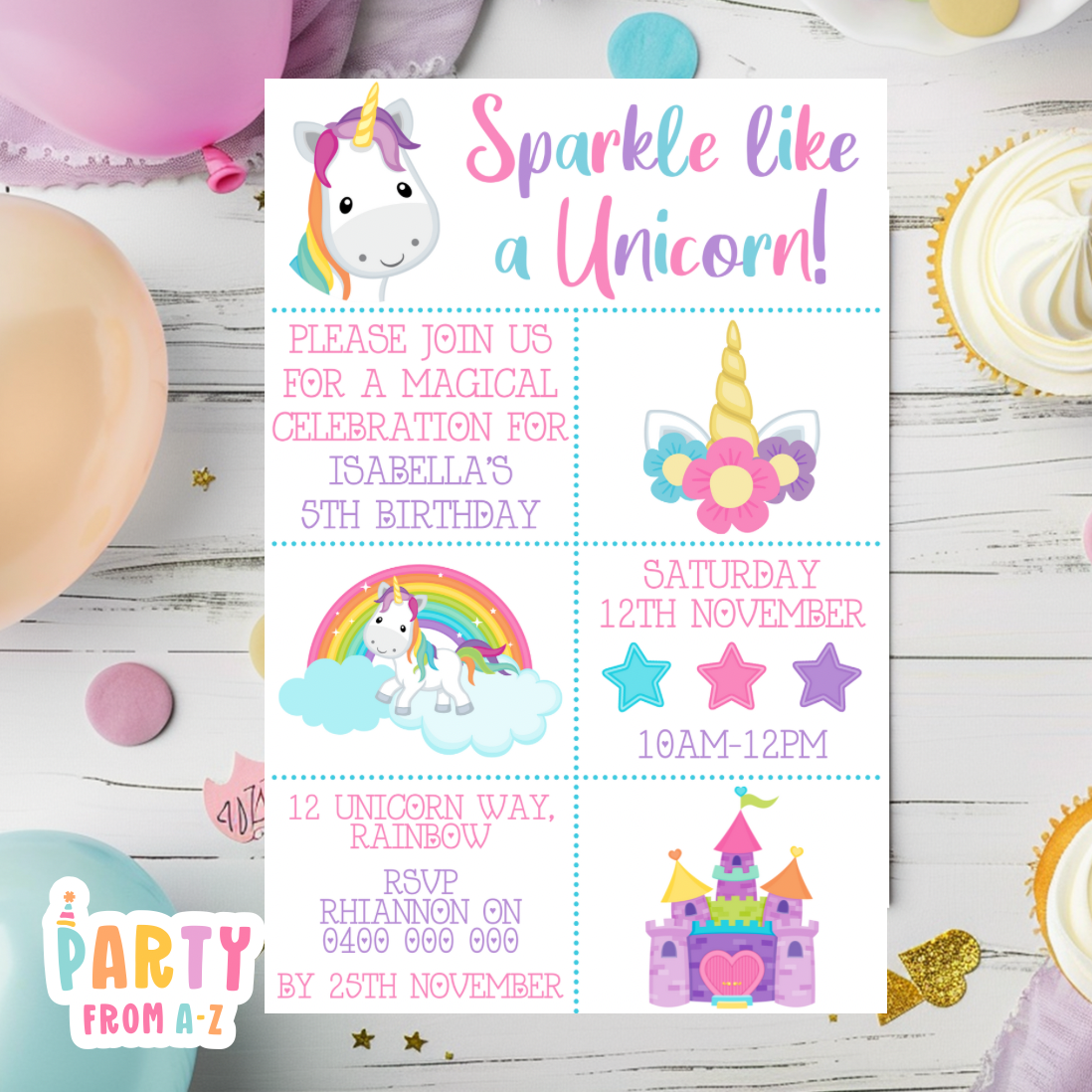 Kids Birthday Party Invites Boys Printed or Edit it Canva Girly Theme