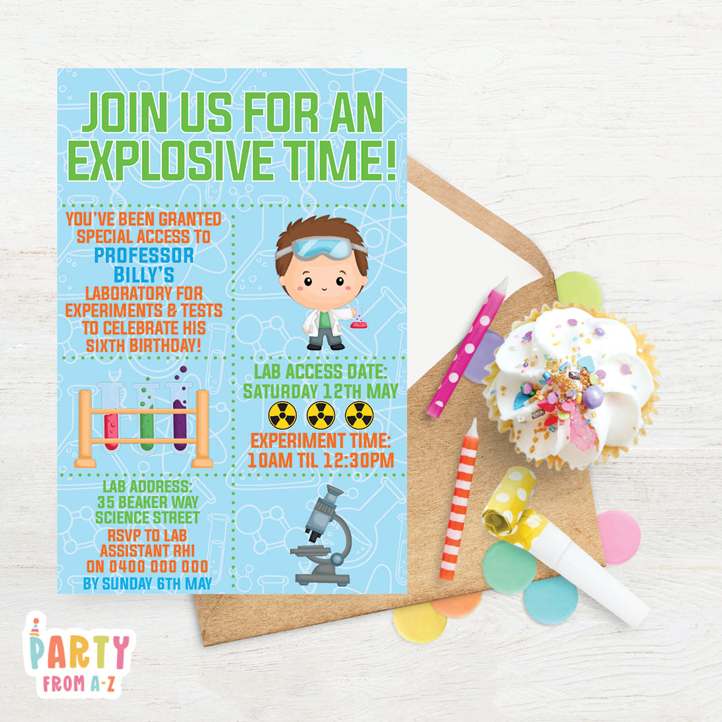 Kids Science Party Birthday Invitation