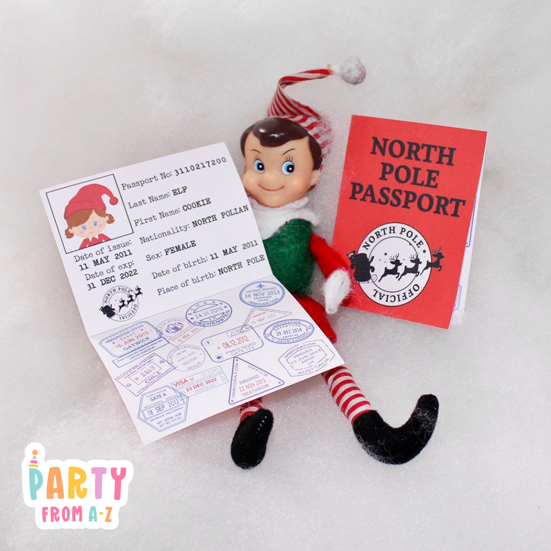 Christmas Elf Personalised Christmas Personalised Elf Passport, Boarding Pass & Suitcase Prop Elf Antics