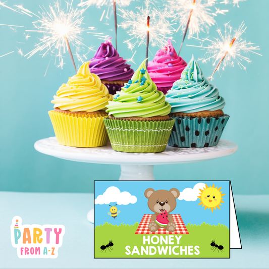 Personalised Birthday Party Candy & Lolly Food Cards | Party Decor TEDDY BEARS PICNIC BOY PRINTED