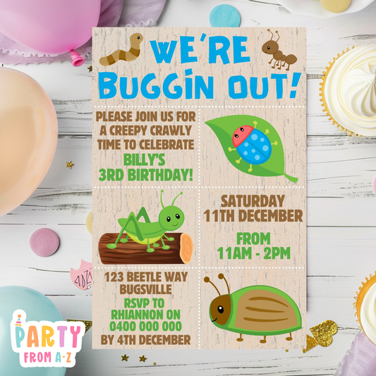 Kids Birthday Party Invites Boys Girls Theme BUGS/INSECTS BOYS DIGITAL