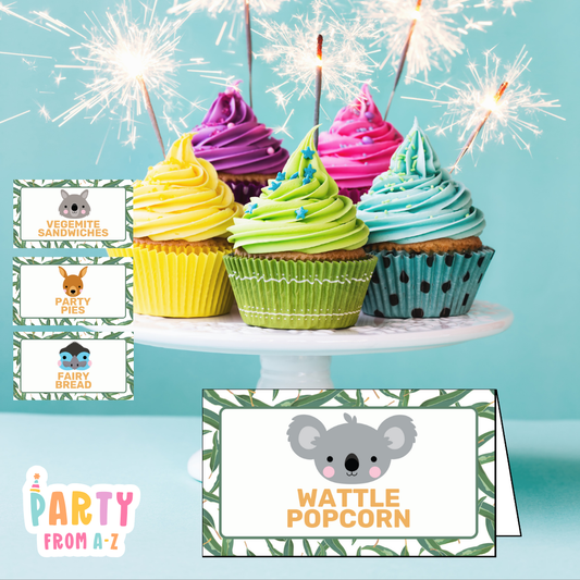 Personalised Birthday Party Candy & Lolly Food Cards | Party Decor AUSTRALIAN ANIMALS PRINTED