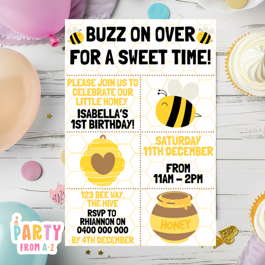 Kids Birthday Party Invites Boys Girls Theme LITTLE HONEY BEE PRINTED