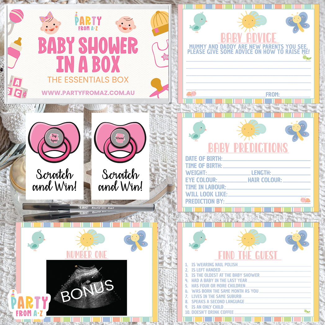 Baby Shower In A Box "The Essentials Box" GAMES, ADVICE & PREDICTION CARDS