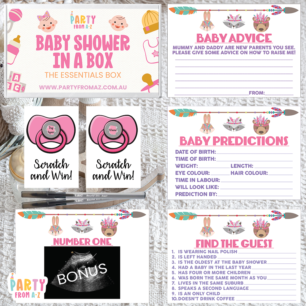 Baby Shower In A Box "The Essentials Box" GAMES, ADVICE & PREDICTION CARDS