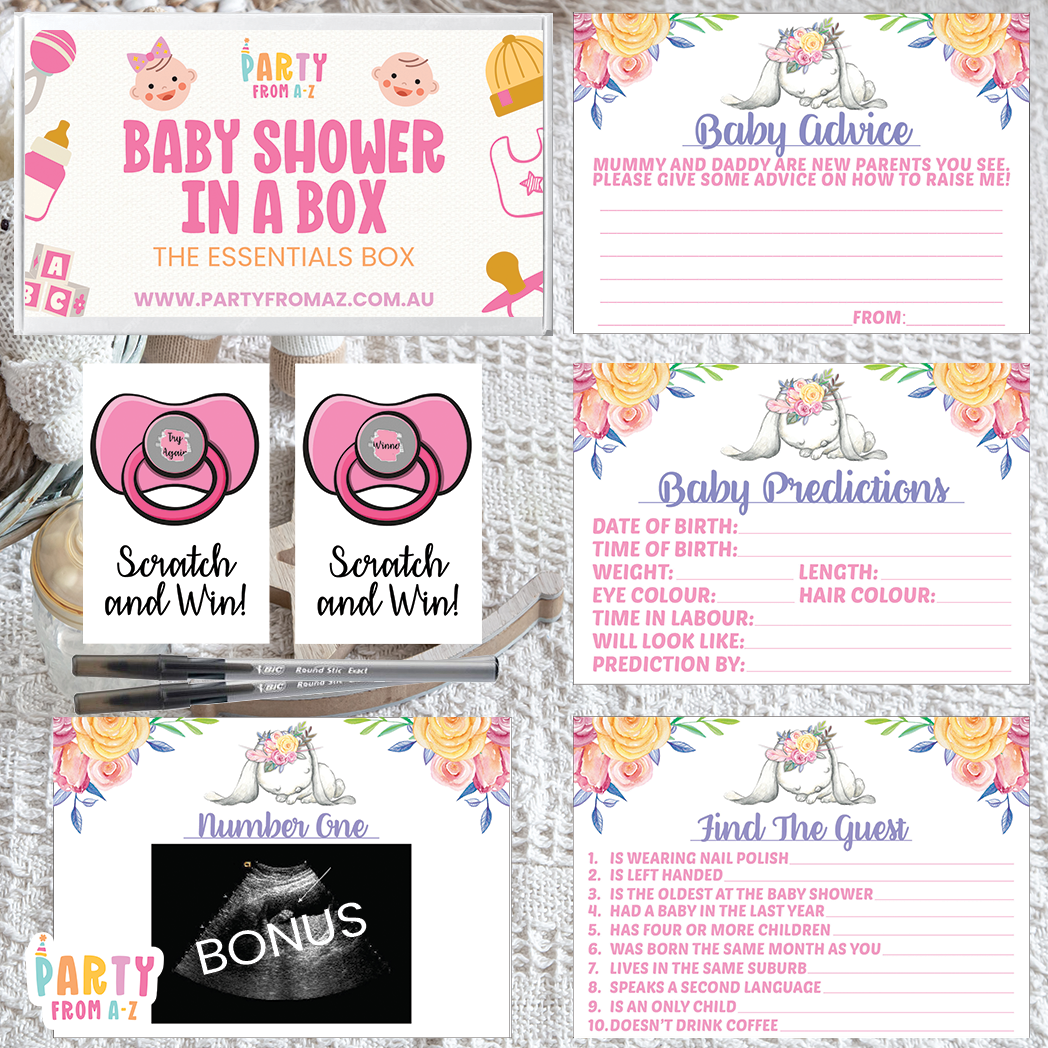 Baby Shower In A Box "The Essentials Box" GAMES, ADVICE & PREDICTION CARDS