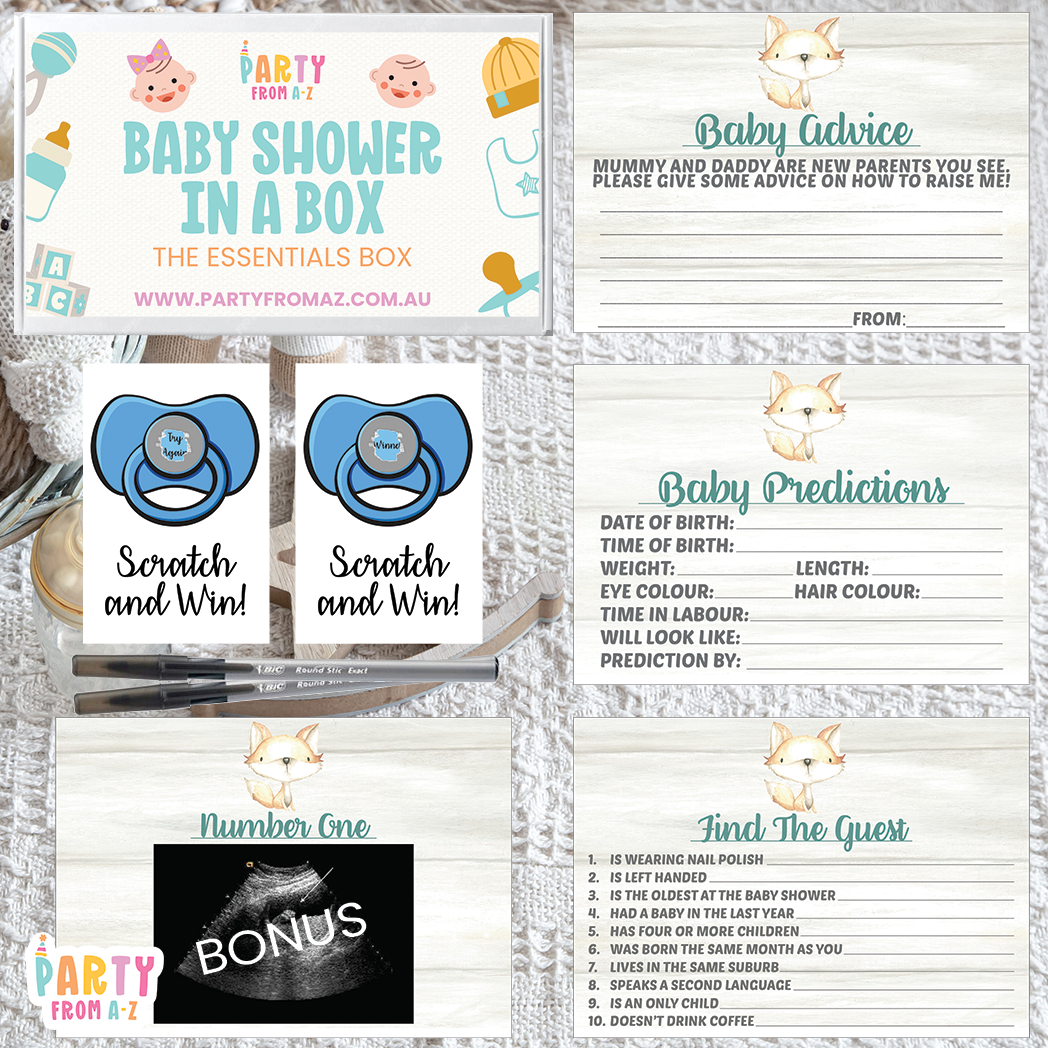 Baby Shower In A Box "The Essentials Box" GAMES, ADVICE & PREDICTION CARDS