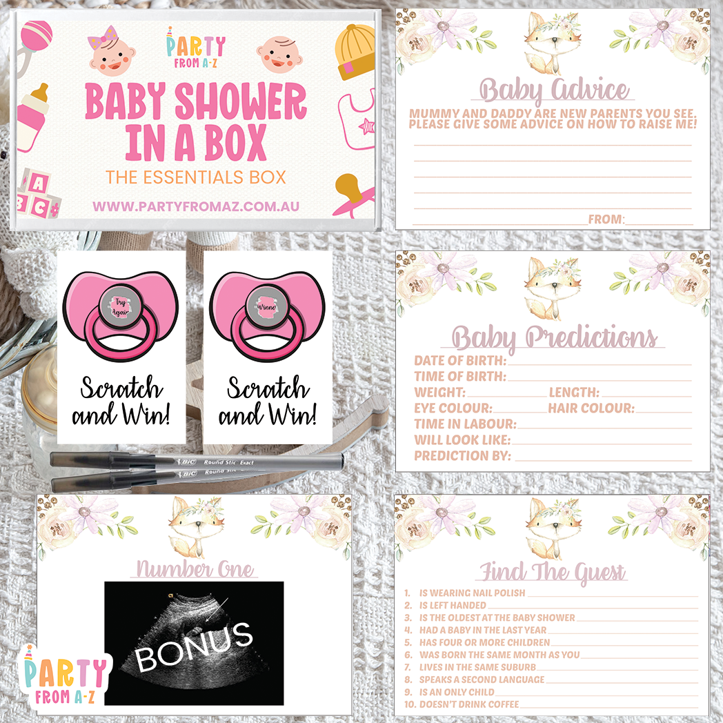 Baby Shower In A Box "The Essentials Box" GAMES, ADVICE & PREDICTION CARDS