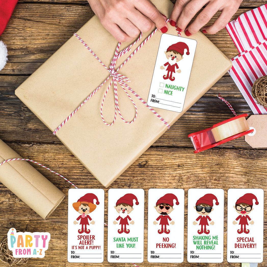 12 Pack Adhesive Gift Tags Labels Cheeky Elf Design 2