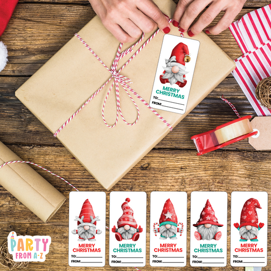 12 Pack Adhesive Gift Tags Labels Red & Green Gnomes