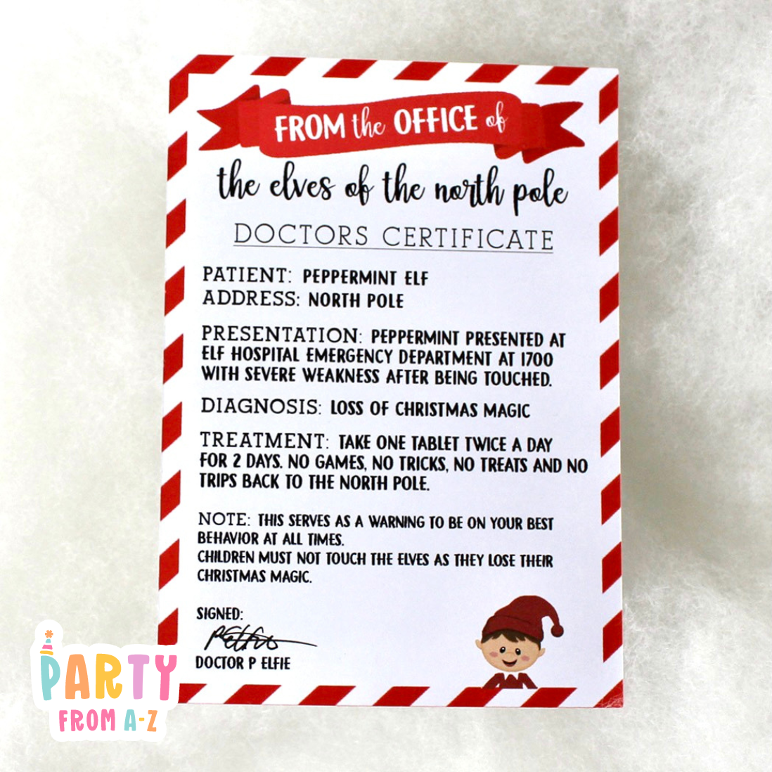 Christmas BOY Elf Medicine Doctor/Sick/Script ONLY Certificate Elf Pro ...