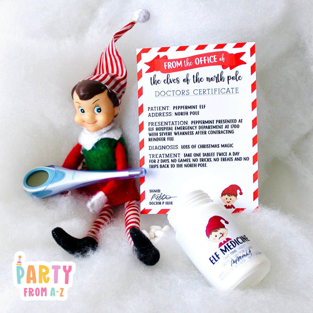 Christmas BOY Elf Medicine Doctor/Sick Certificate with Medicine Bottle Elf Prop Elf Antics