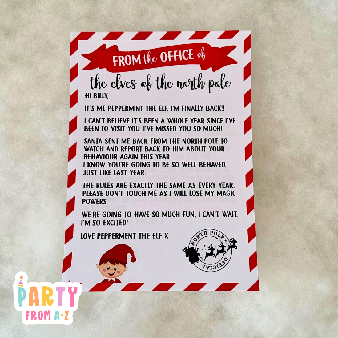 DIGITAL Christmas Elf Personalised Christmas Elf Welcome to our family letter Printed Prop Elf Antics