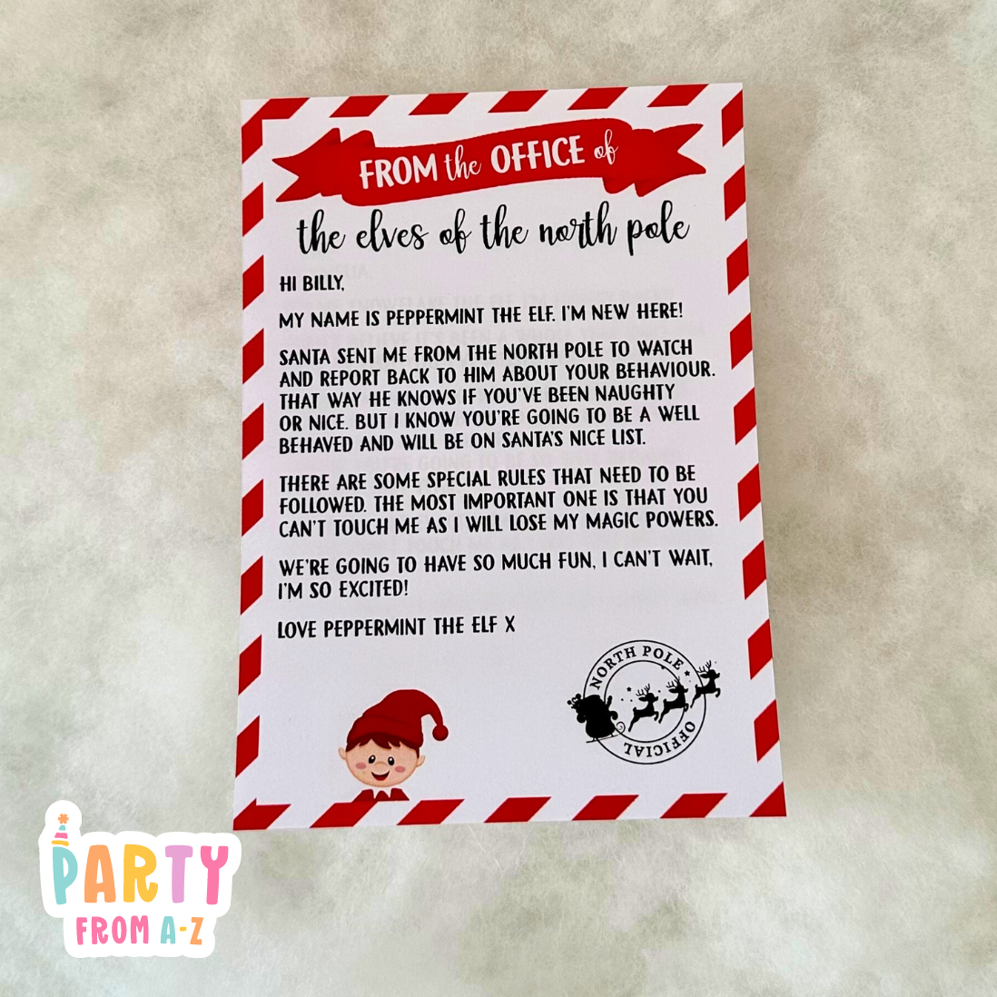 Personalised Christmas Elf Welcome to our family letter Printed