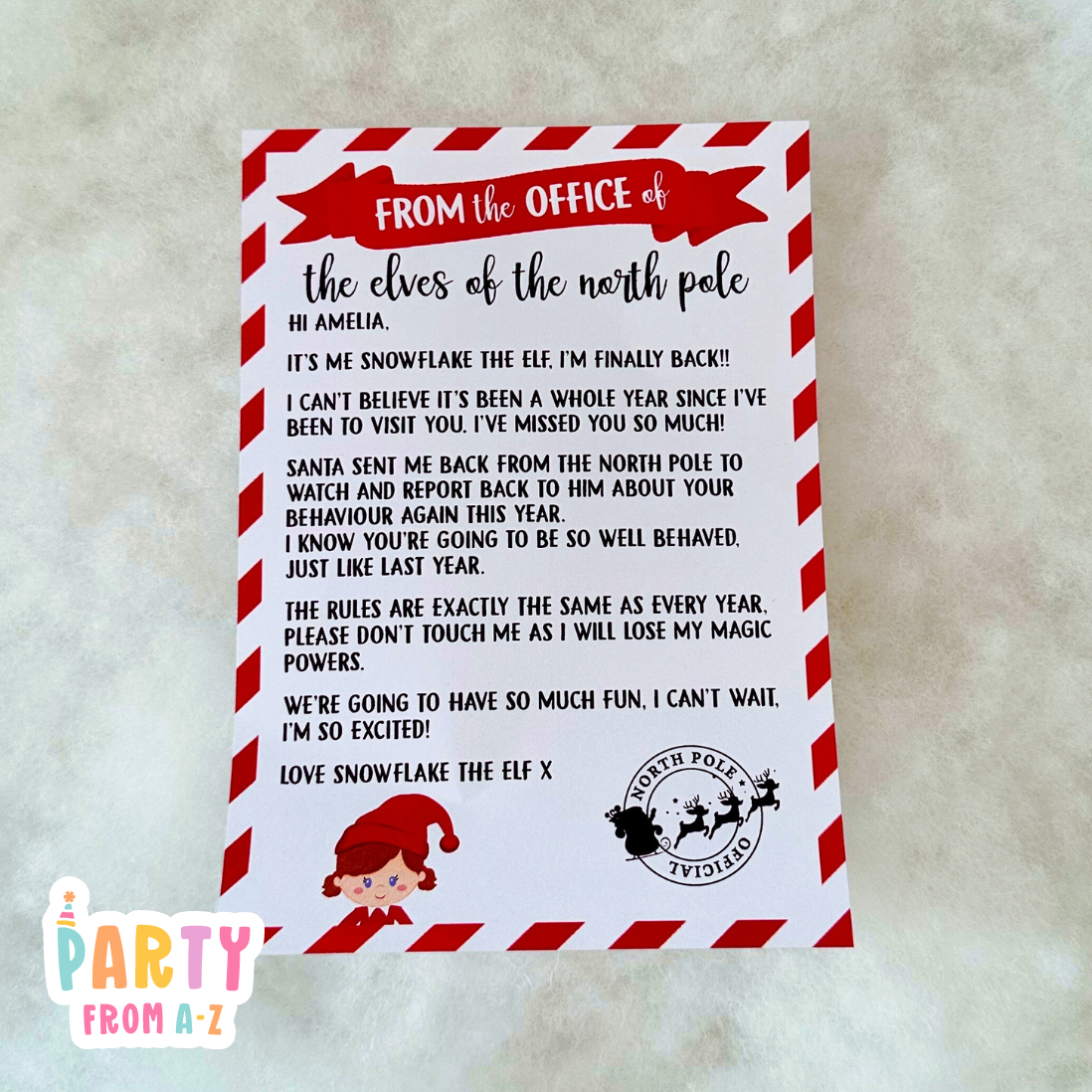 Personalised Christmas Elf Welcome to our family letter Printed