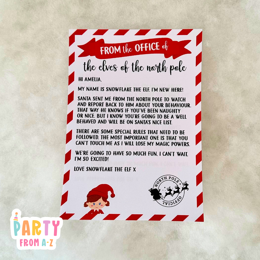 Personalised Christmas Elf Welcome to our family letter Printed