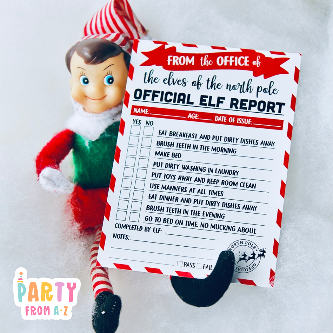 Christmas BOY Elf 10 x Pack of Elf Report Cards Prop Elf Antics