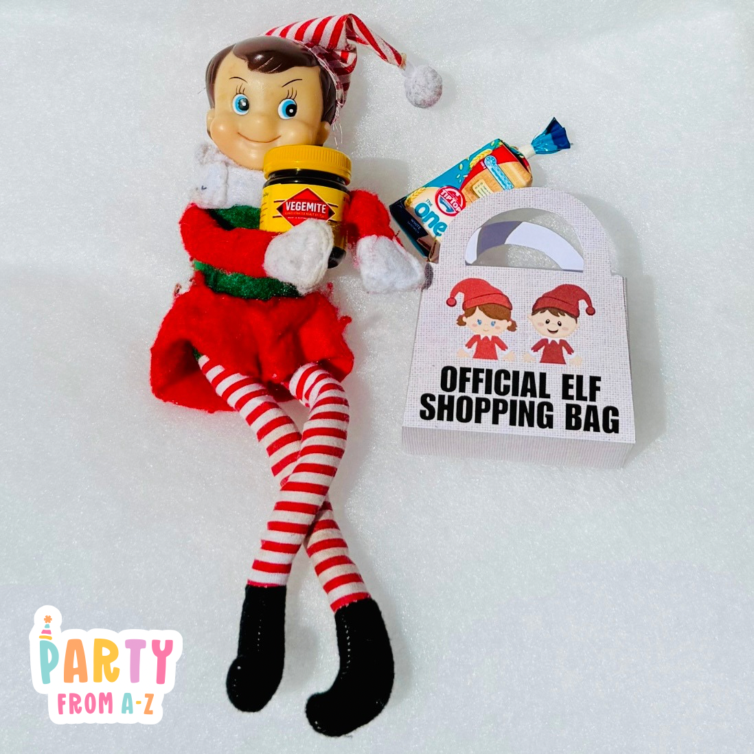 Christmas Elf Shopping Bag Beige Prop DIGITAL PDF Instant DOWNLOAD