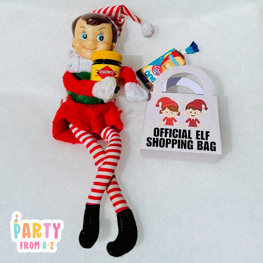 Christmas Elf Shopping Bag Beige Prop DIGITAL PDF Instant DOWNLOAD