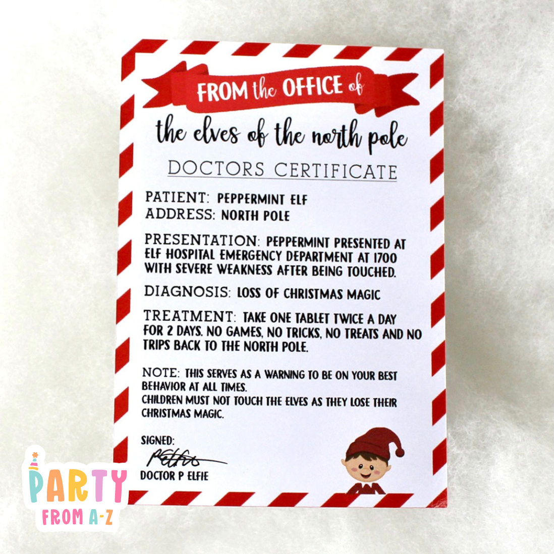 DIGITAL Christmas Elf Medicine Doctor/Sick Certificate/Script PDF