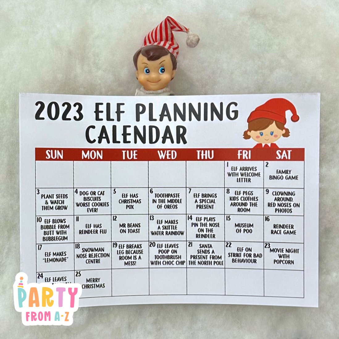 Christmas BOY OR GIRL Elf Planning Calendar Elf Prop Elf Antics DIGITAL PDF