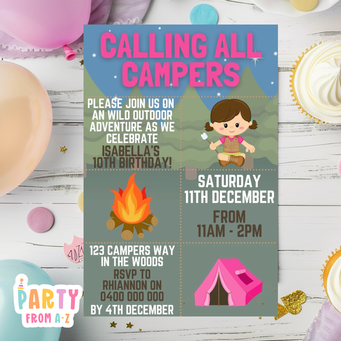 Kids Birthday Party Invites Girls Theme Printed & Digital Canva