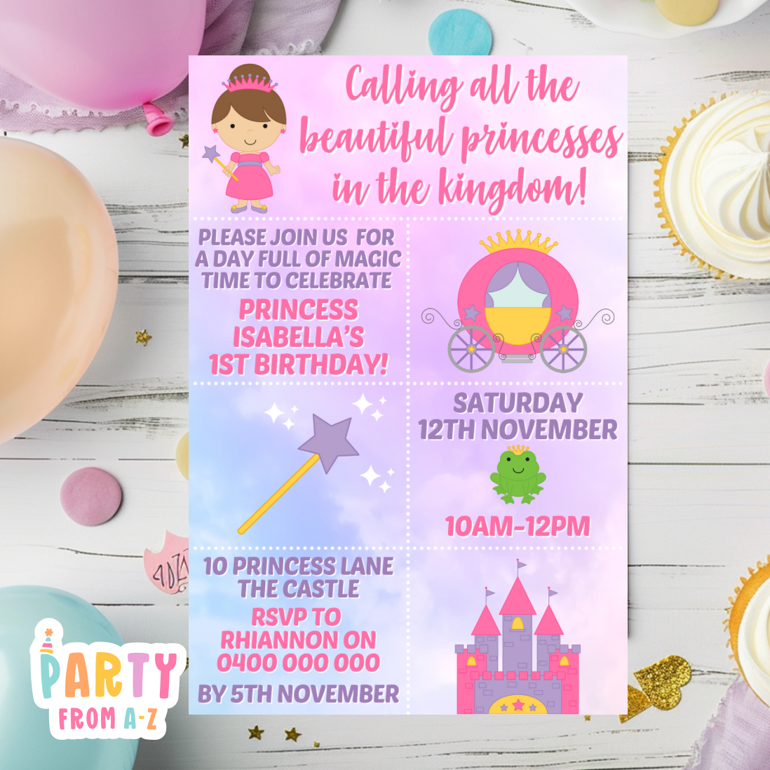 Kids Birthday Party Invites Girls Theme Printed & Digital Canva