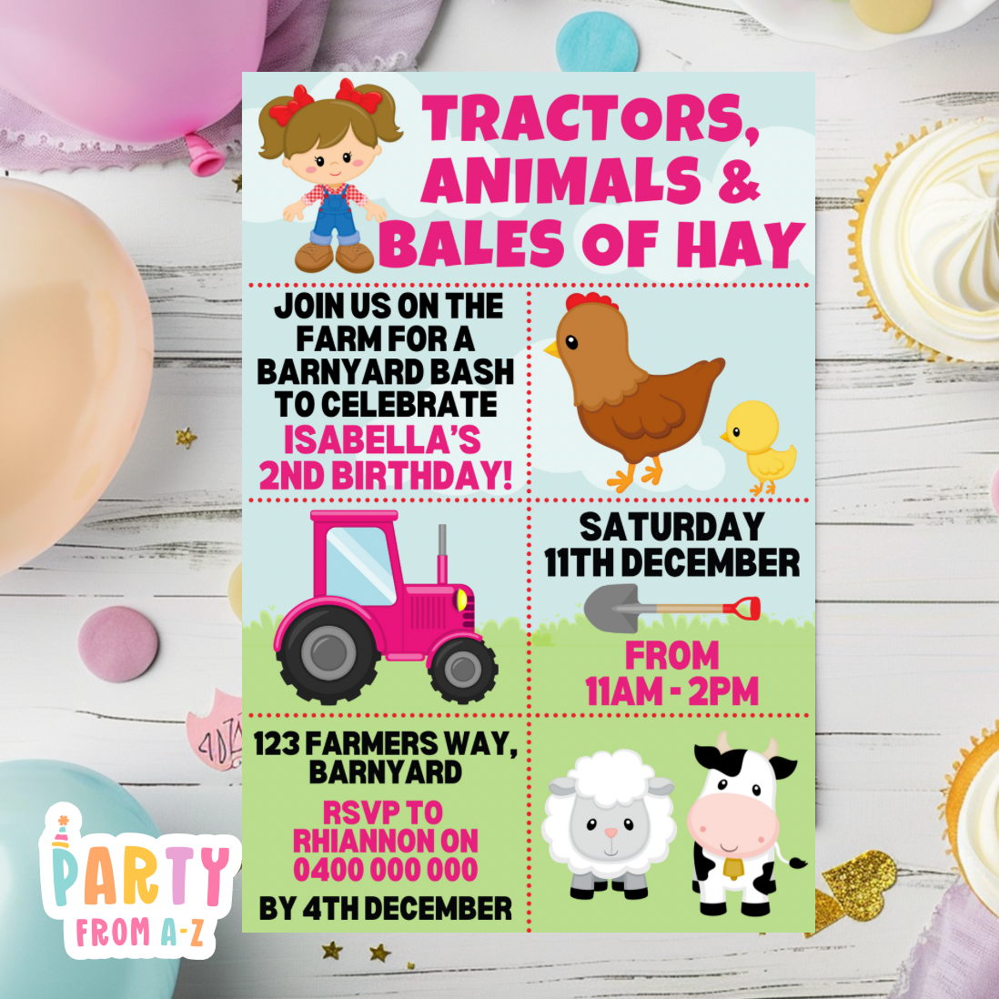 Kids Birthday Party Invites Girls Theme Printed & Digital Canva